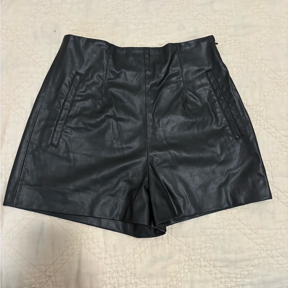 Zara Black High Waist Leather Shorts